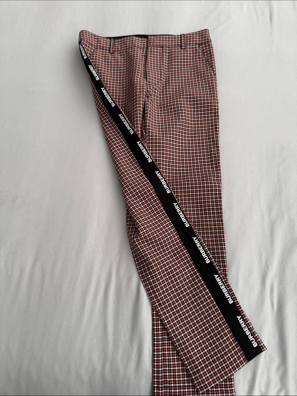 Burberry Red Checked Chinos with Branded Black Side Stripe